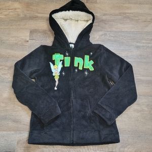 Disney Fairies TINKER BELL Black & Green Fleece Hoodie Zip Up Jacket Girls XL